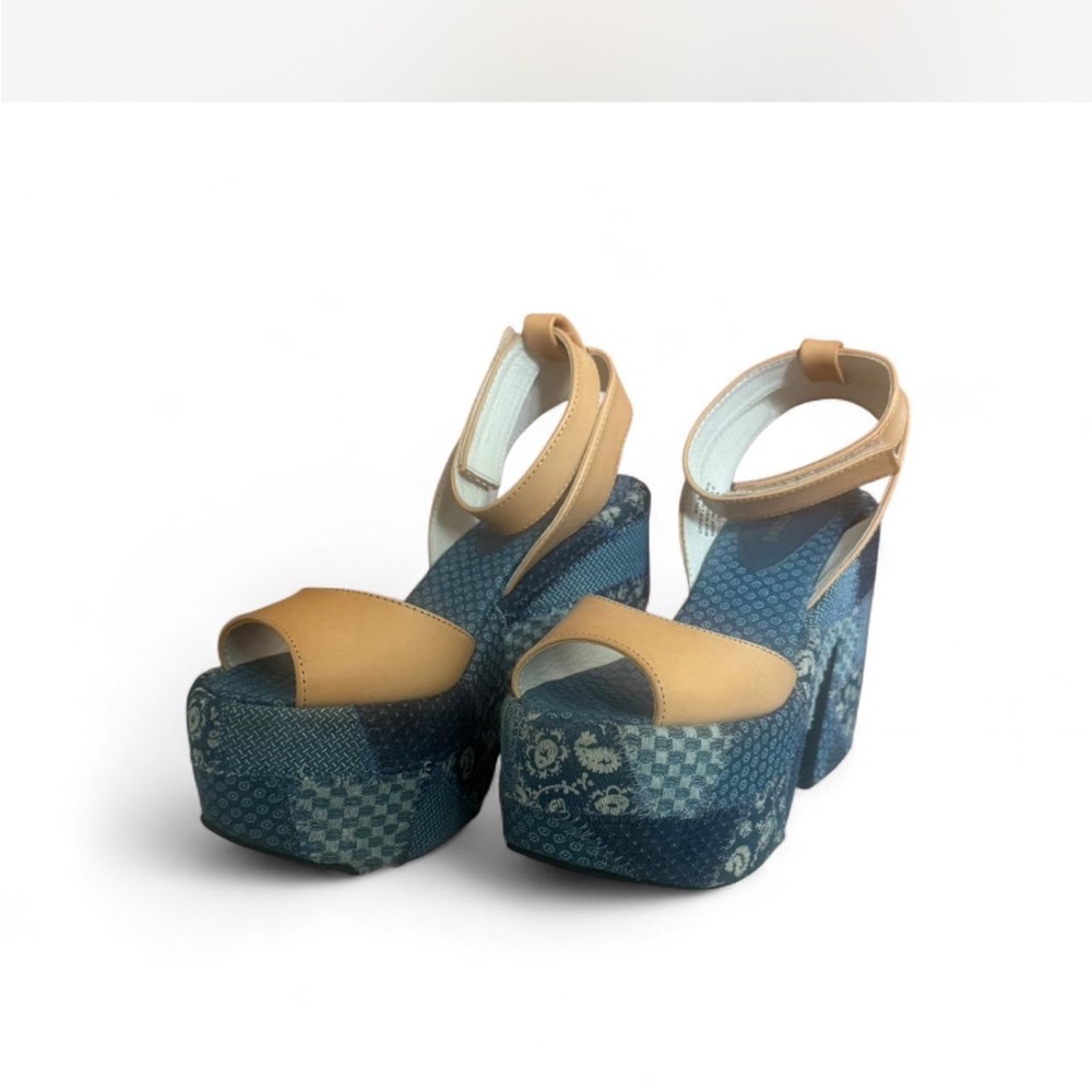 Jeffrey Campbell Retro Boho Denim Patchwork & Leather Platform Sandals